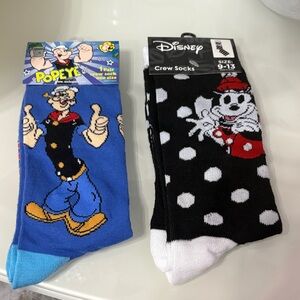 Disney Popeye and Minnie Mouse Crew Socks - Blue, Black, White